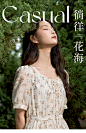 茵曼碎花短袖连衣裙女2023年早春季新款泡泡袖气质收腰显瘦长裙子-tmall.com天猫