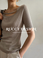 RUCCY夏季新款韩版气质方领弹力修身天丝冰爽垂感短袖针织衫女