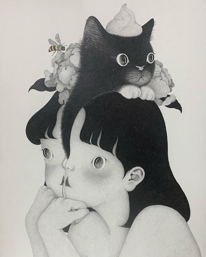 Sung Ok Park 擅长画猫和女孩...