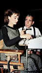 Audrey Hepburn and Humphrey Bogart on the set of Sabrina, directed by Billy Wilder