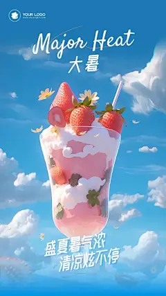 大暑宣传二十四节气手绘风手机海报