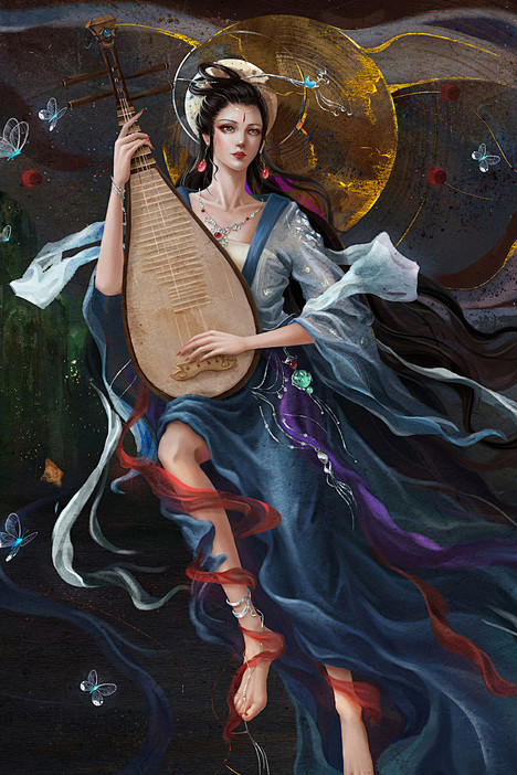 山海經-常羲：有女子方浴月。帝俊妻常羲，生月十有二，此始浴之。有玄丹之山。有五色之鳥，人面有髮。爰有青鴍、黃鷔，青鳥、黃鳥，其所集者其國亡。