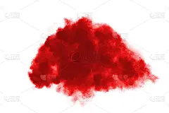白色背景上的红色粉末爆炸。彩色的云。色彩斑斓的粉尘爆炸。油漆胡里节。