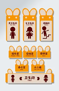 学校幼儿园班级名片兔子门牌vi导视图 厕所卫生间门牌