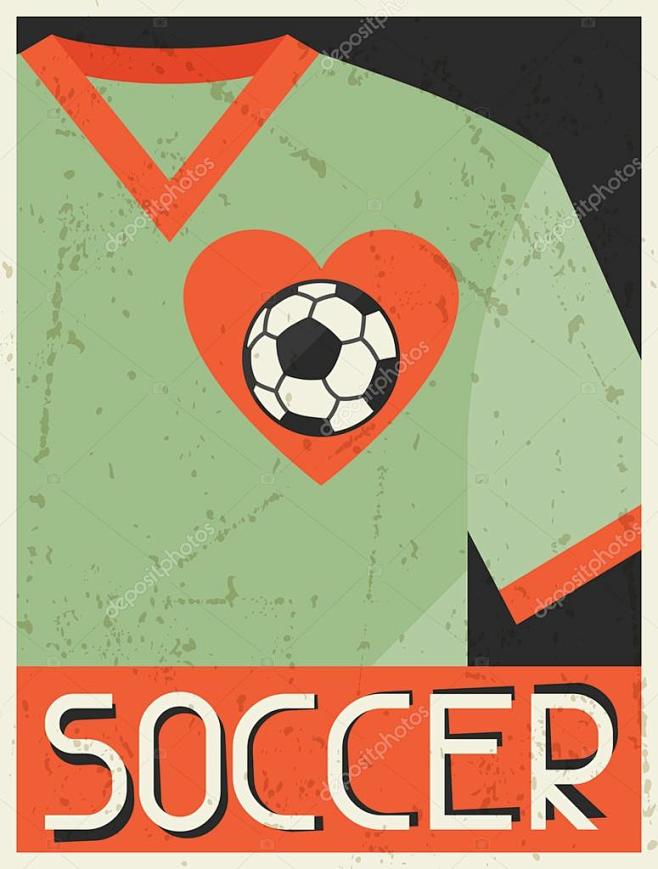 足球。在平面设计风格复古海报