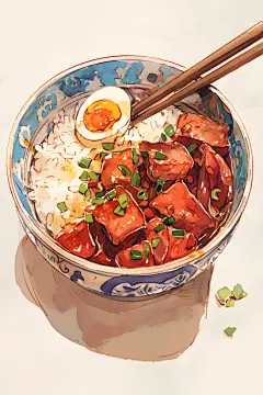 卤肉饭烹饪美食插画绘画图片