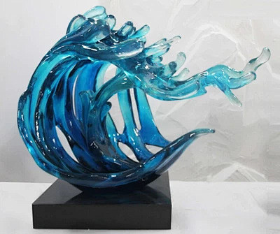 海浪 仿琉璃透明树脂彩色玻璃雕塑摆件 酒...