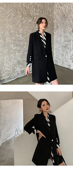 飒纳黑色西装外套女春装2021新款收腰显瘦小众设计感假两件小西服-淘宝网