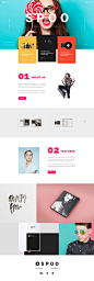 SPOO, Ui design concept for a creative portfolio website. Bright colors, clean look and big typography.: 