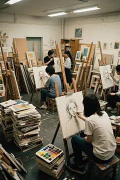 画家专注绘画人物摄影