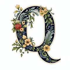 Ai产生的 书法 Q 装饰性的 花的 透明的 字母 蓝色的 金子