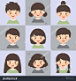 Set of Kids Army Green Grey. Vector illustration set of cute kids cartoon Character with different hair style. avatar,-人物-海洛创意(HelloRF)-Shutterstock中国独家合作伙伴-正版素材在线交易平台-站酷旗下品牌