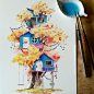 #飞乐鸟分享#想要一个树上的小房子，可以把烦恼都抛到云霄。水彩画作者 Ins：boredandcrafty ​​​​