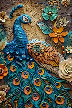 3D立体浮雕孔雀