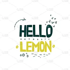 Hello lemon hand drawn flat vector color lettering