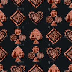 无缝矢量几何图案与图标的扑克牌。背景与手绘纹理几何图形。彩色图形插图模板包装，web背景，墙纸