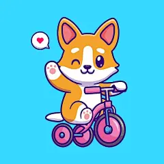 柯基骑自行车插画矢量图设计素材
