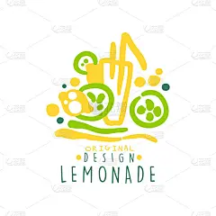 柠檬水原创设计，天然健康产品徽章彩色手绘矢量插图上的白色背景