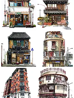 插画｜街景｜手绘｜建筑｜日本街景与上海街景