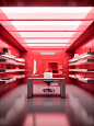 This lab room has a very dark light red color, in the style of conceptual digital art, alberto biasi, conceptual minimalism, uhd image, light magenta and white, chen zhen, studyplace