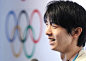 Japanese figure skater Yuzuru Hanyu smiles at a press conference in Pyeongchang South Korea on Feb 18 a day after winning the gold medal at the...