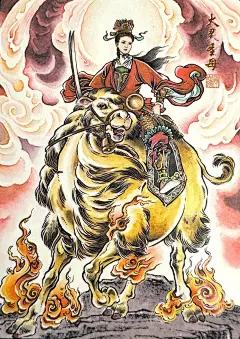 【火灵圣母】
邱鸣山的散仙，截教多宝道人门下弟子，乃胡雷之师；为报徒弟被杀之仇与西周军对阵，此人系引发阐截全面对战的关键人物之一。
火灵圣母精通火系法术，手使一柄混元锤，还用两口太阿剑，坐骑【金眼驼】，头戴法宝金霞冠，能放出【三四十丈金霞光】，罩住对手掩人耳目，使对手无法看见自己；并可召唤自己操练的【三千火龙兵】发动群攻，三昧火势不可挡。
下场：最后在和广成子大战时，被法宝【番天印】砸死于佳梦关，脑浆迸出，魂魄入了封神榜，被受封为“火府星君”之职。
