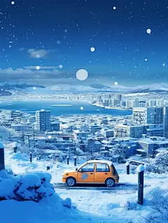 在雪中汽车动态城市海报