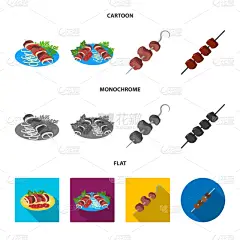 烤肉架,炊具,标志,分离着色,牛排,蔬菜,肉,设计,布置,收集