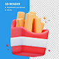 其中包括图片：Premium PSD | 3d rendering of cute fast food french fries icon illustration