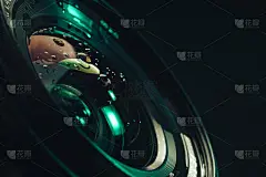 特写美丽的水滴镜头，水汪汪的灯光上以黑色的图案为背景进行设计。