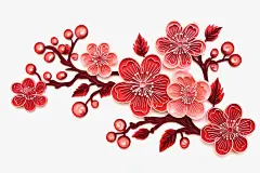 红色红梅手工艺剪纸梅花元素图片