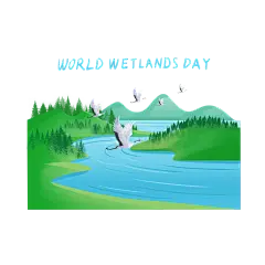 一组手绘插画湿地公园套图合集元素