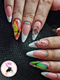 Butterfly nails this robe colorful neon yellow geeen