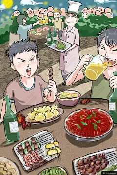 美食手绘火锅麻辣烫撸串大排档小龙虾烤鱼炸鸡串串香海鲜021