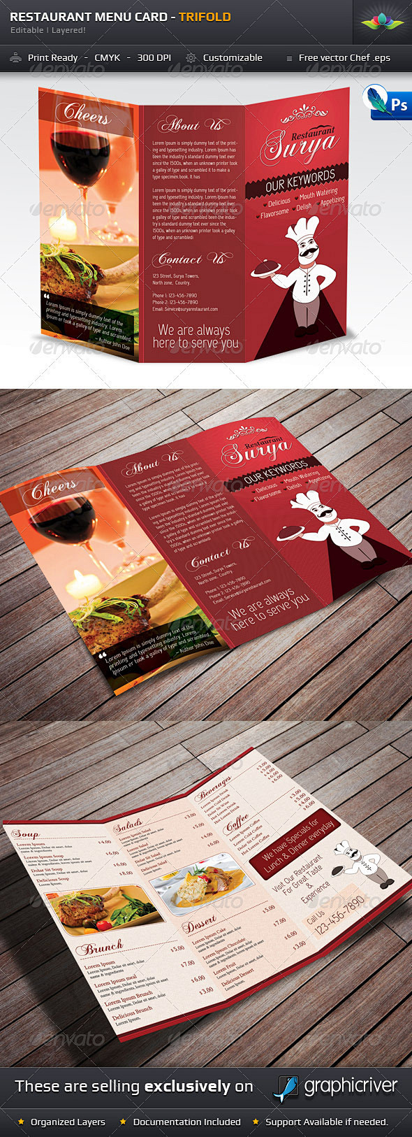 打印模板 - 餐厅菜单卡 - 三折| G...