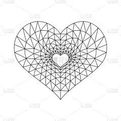 低聚型心脏的美丽矢量插图。形象为你设计，婚礼邀请函，情人节贺卡，爱情宣言。白色背景上的黑心