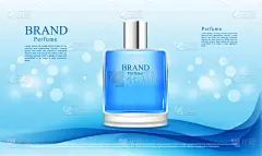 绘画插图,抽象,香水瓶,商业广告标志,蓝色背景,背景虚化,魅力,自然,高雅,海报