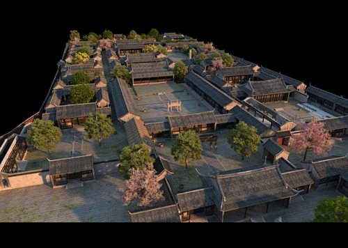 四合院 中式园林 中式四合院 古代庭院 古建筑群 中式院子 园林景观 宅院 明清建筑 古代院落-花瓣网