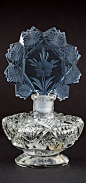  c.1930 Czechoslovakian Clear Cut Glass Scent Perfume Bottle With Blue Flower Stopper