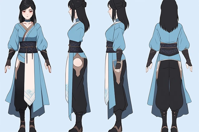 古风人物角色三视图素材 服装绘画设计国风插画设定图 游戏资源-淘宝网-花瓣网