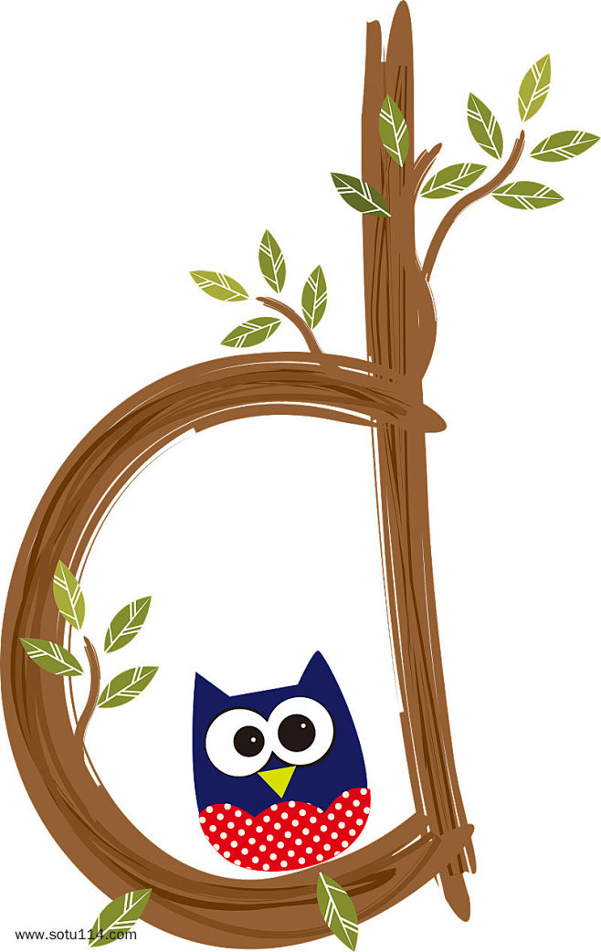 卡通猫头鹰英文字母d图片png免抠元素字体元素背景装饰免扣图片