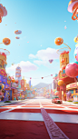 Cities, amusement parks, roads, sunlight, close-up, Bubble Mart style, ray tracing, 3D architecture, c4D modeling, 3D rendering, OC rendering