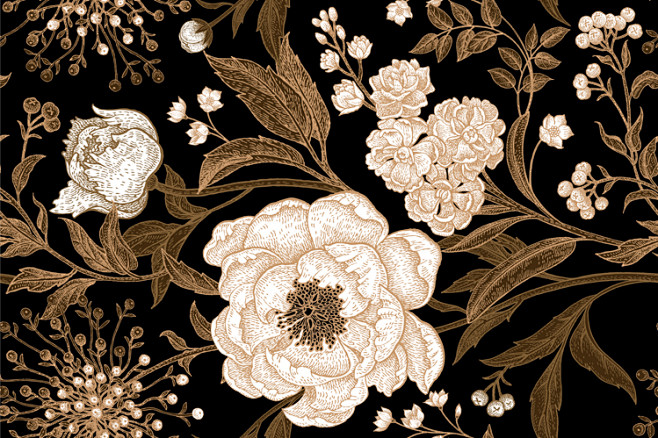 中国风复古可印刷中式布紋背景花卉花朵面料...