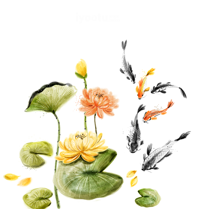 水墨水彩国画荷叶菊花桃花莲花鲜花分层PS...