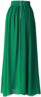 绿色侧开叉百褶雪纺拖地长裙-最搭配