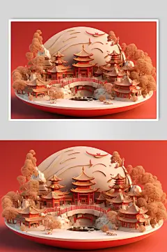 AI数字艺术春节年货节中式建筑场景图片