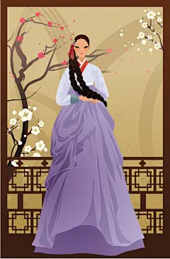 ??·韩服女孩·插画·韩国女孩·服饰·传统服饰 - 淡泊 - 淡泊