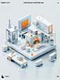 scenes, an operation center icon, white and orange, frosted glass, transparent technology sense, industrial design, isometric view, light gray background with simple linear detail, studio lighting, 3d, c4d, blender, OCrenderer, pinterest, dribbble, high d