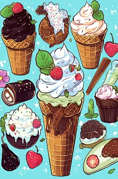 AI数字艺术冰淇淋美食手账贴纸插画