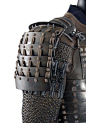 Sode shoulder armour. Armour detailing, layering, lamellar. Was first used around the 4th century. Some materials used were small iron, leather scales or plates as well as being connected to materials such as rivets and lace.                              